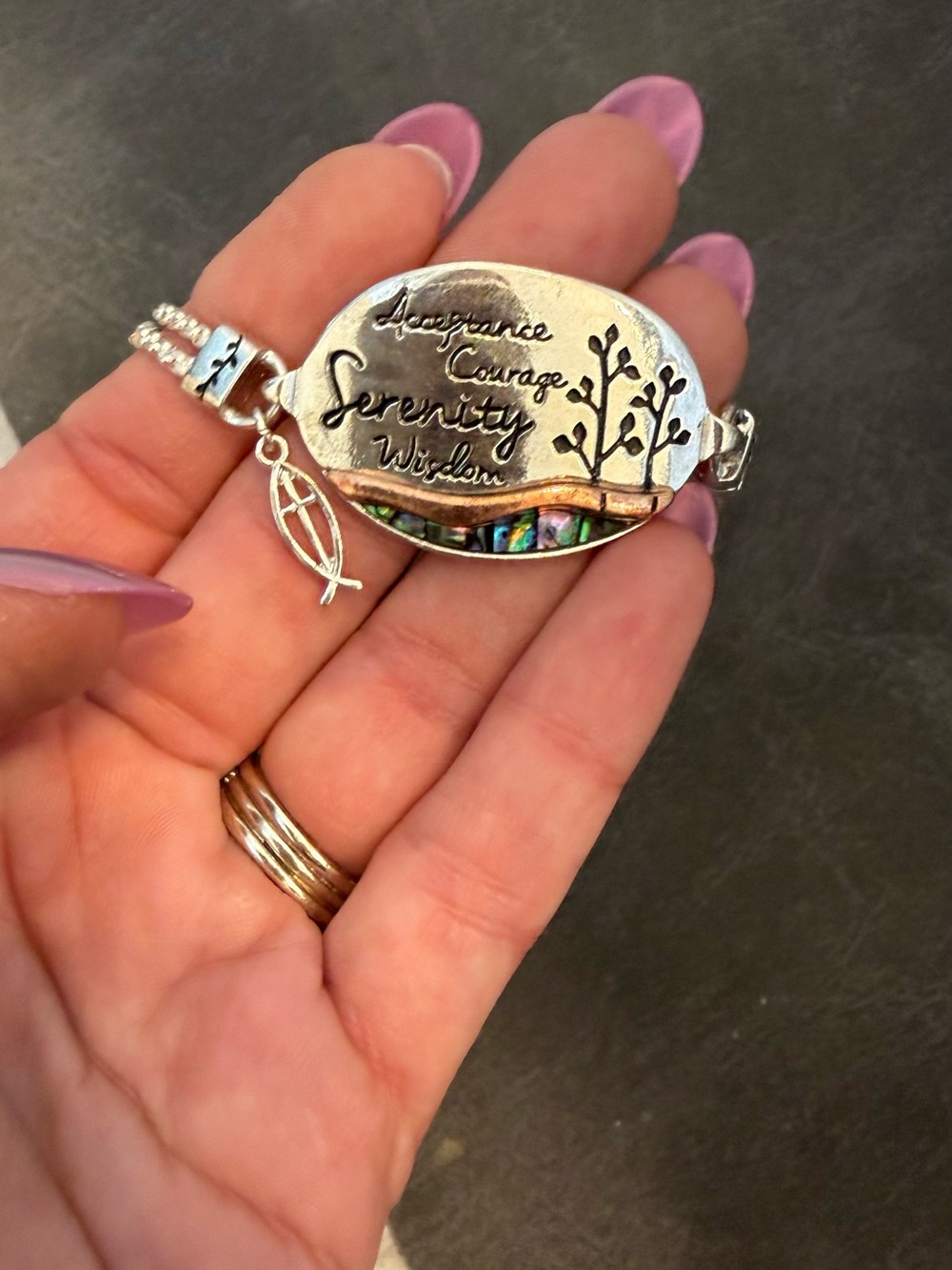Serenity Inspirational Silver-Tone Abalone Accent Bracelet